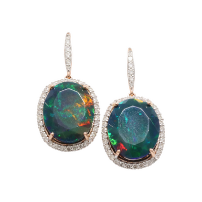 14ct Rose Gold Ethiopian Opal and Diamond Earrings