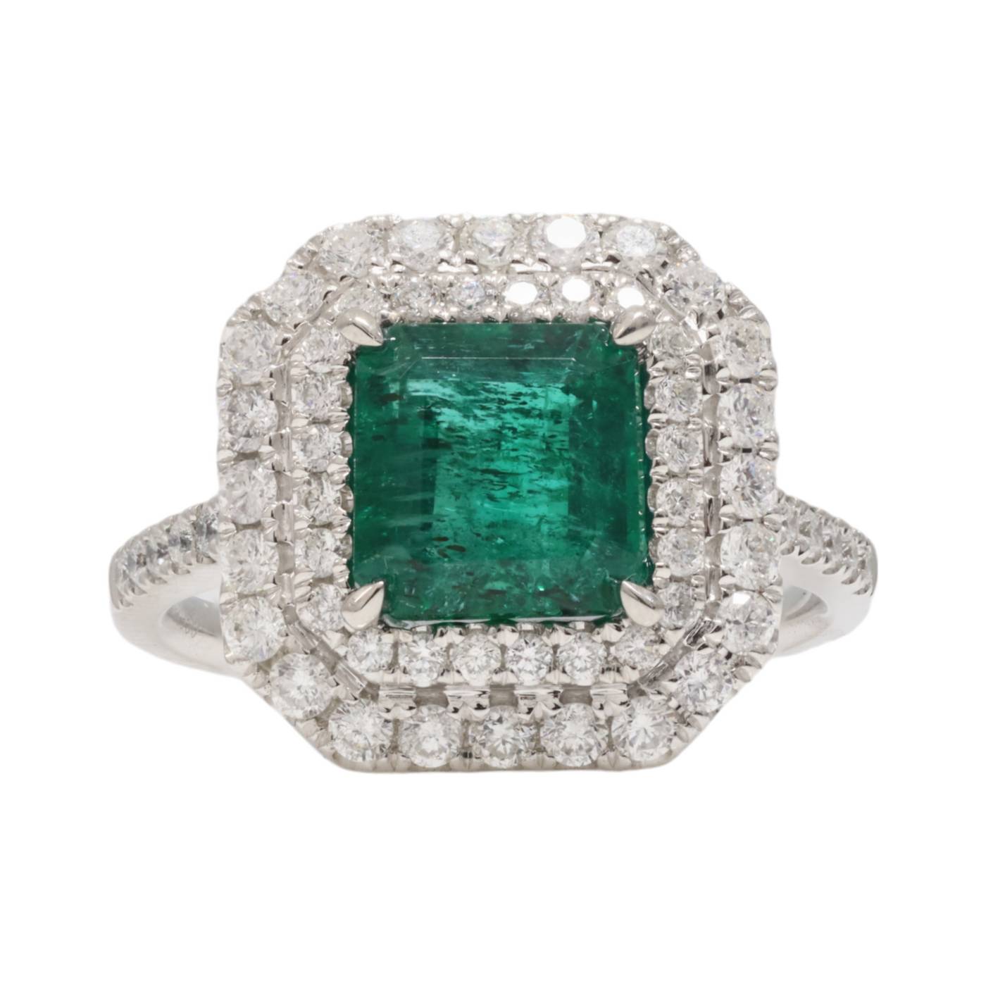 Platinum Emerald and Diamond Ring