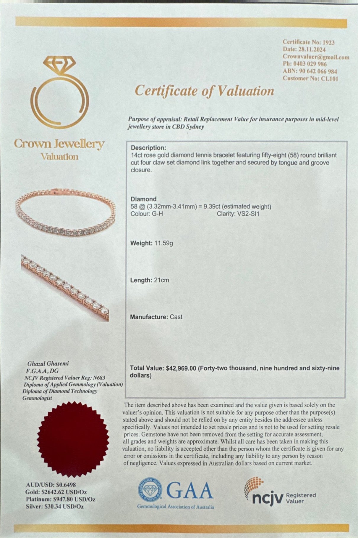 Natural Diamond Tennis bracelet in 14ct Rose Gold