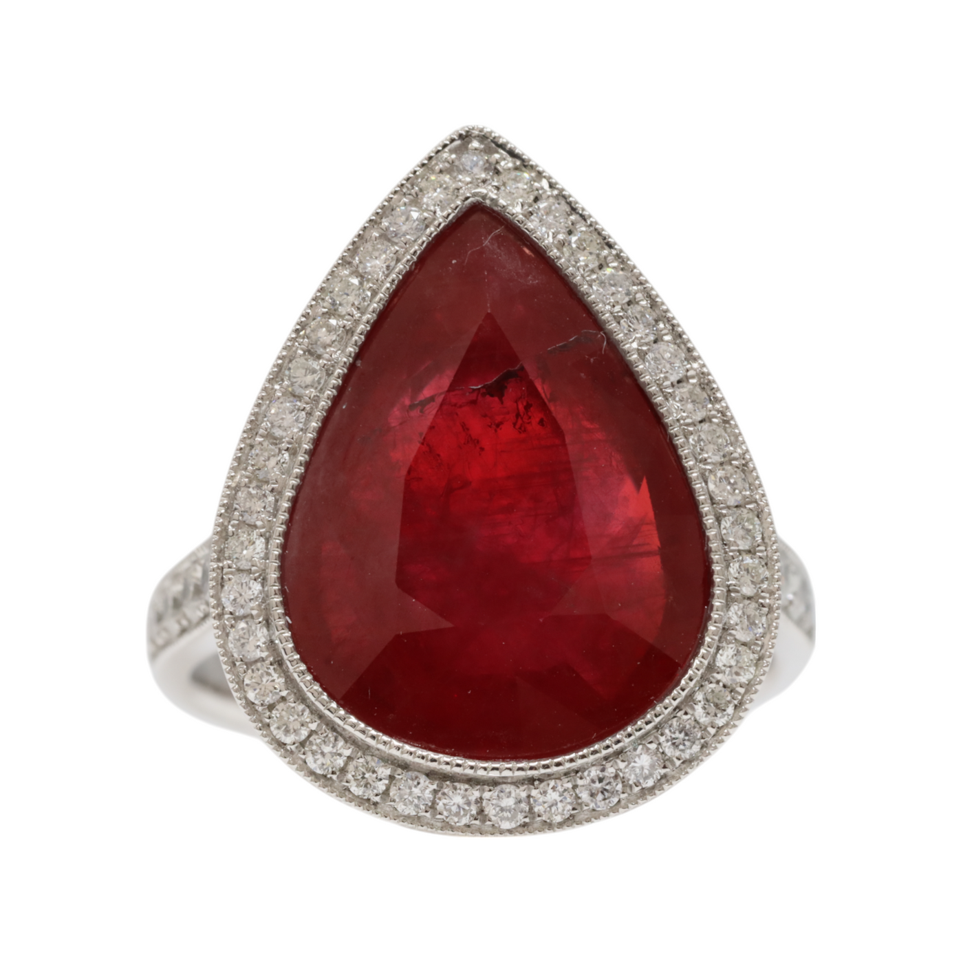 Pear Ruby and Diamond Ring in platinum