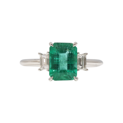 Zambian Emerald and Diamond Baguette Ring in 18ct WG