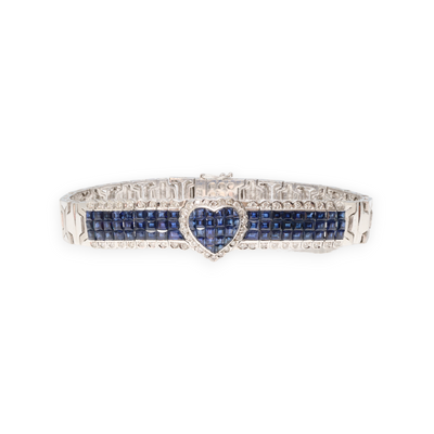 18ct White Gold Royal Blue Sapphire and Diamond Bracelet