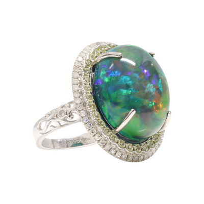 Ethiopian Opal and Diamonds in 14k White Gold