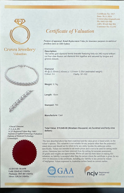 18ct White Gold Natural Crown Diamond tennis bracelet