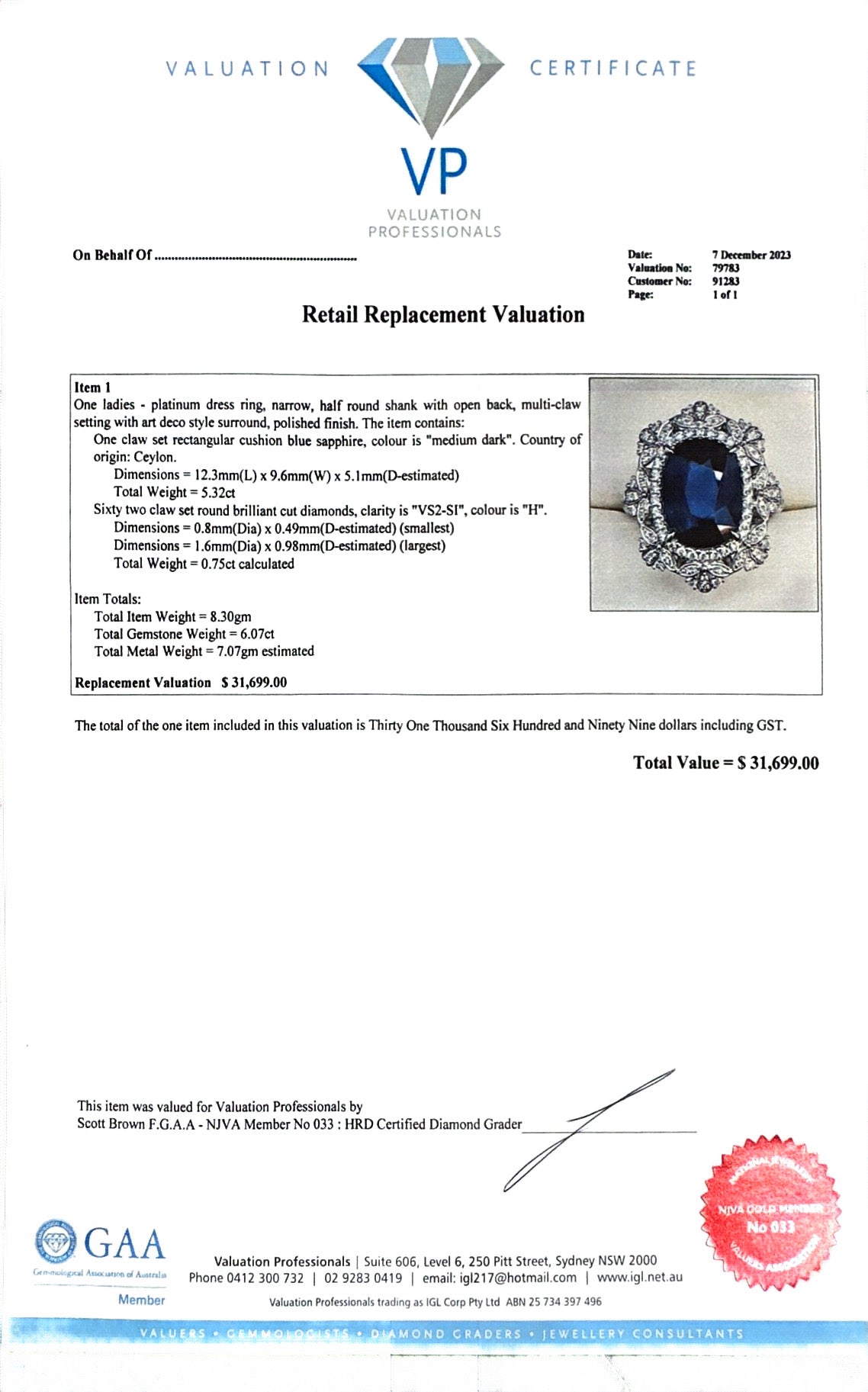 Platinum Ceylon Sapphire and Diamond Ring