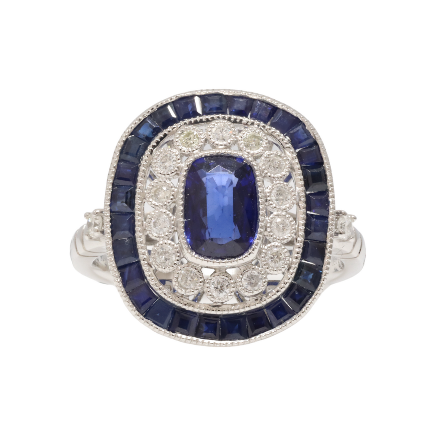 Art Deco Style Sapphire and Diamond Ring in Platinum