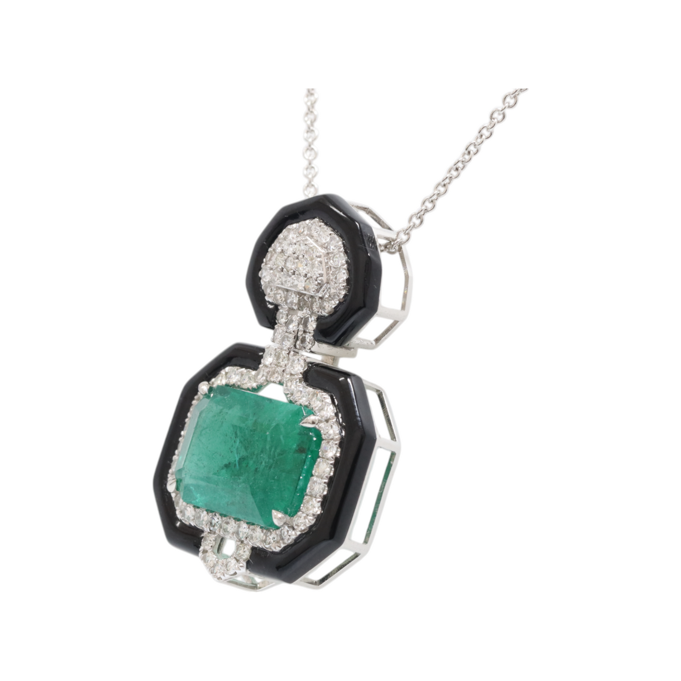 Emerald, Diamonds and Onyx in Platinum