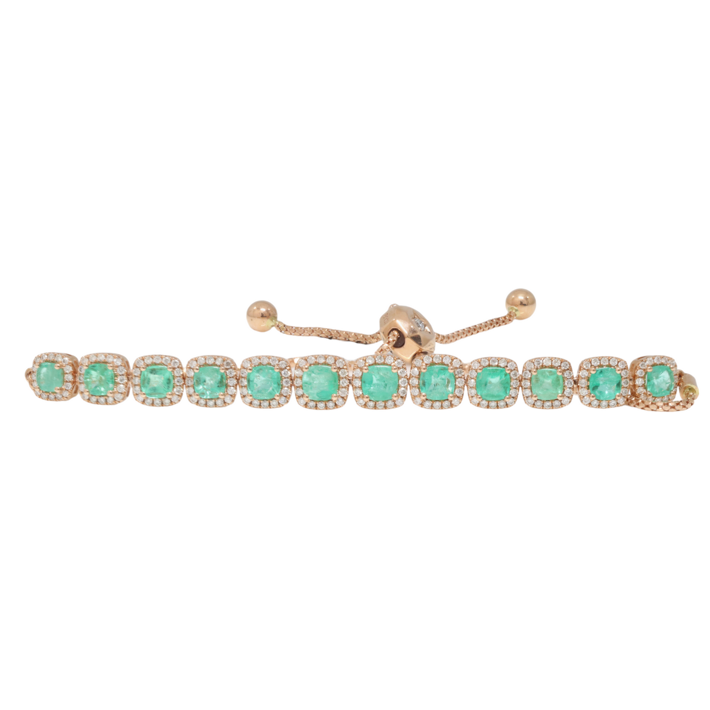 18ct Rose Gold Emerald and Diamond Bracelet