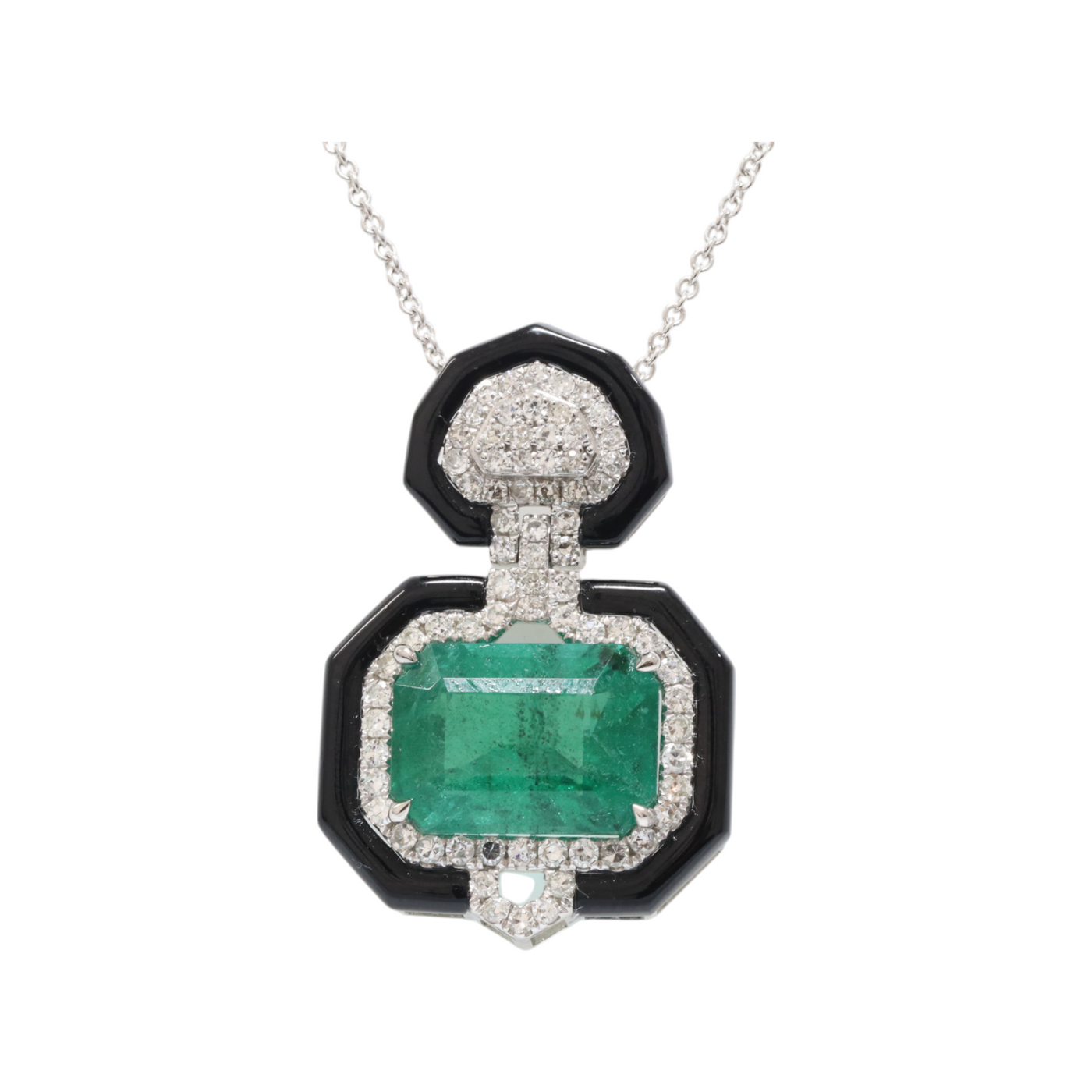 Emerald, Diamonds and Onyx in Platinum