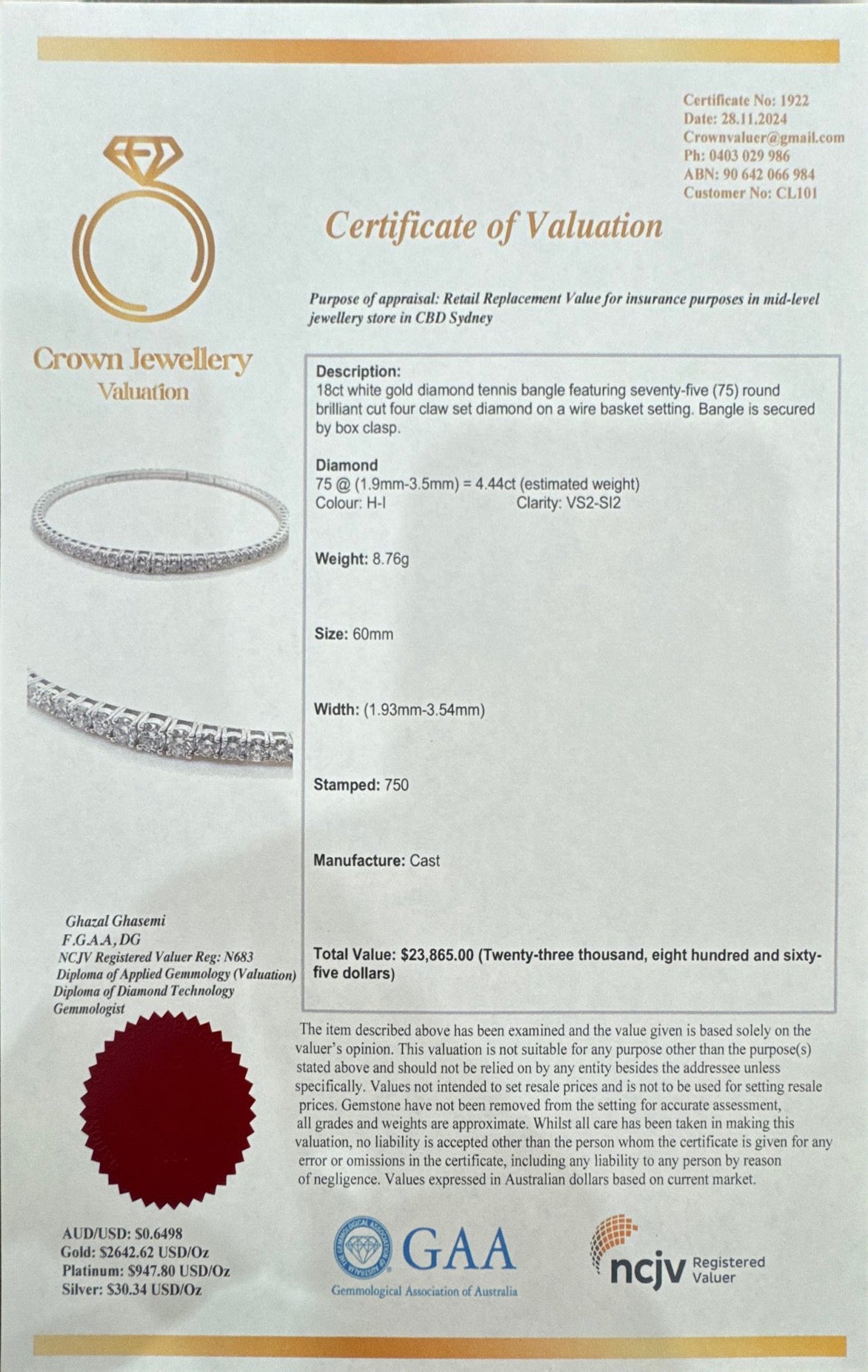 Graduating Natural Diamond Tennis bracelet in 18ct WG