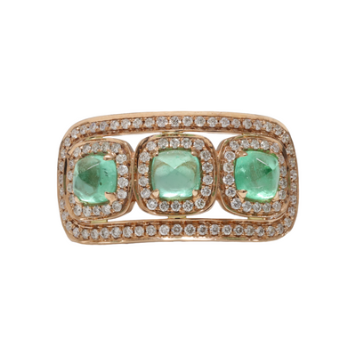 Sugarloaf colombian Emerald and Diamond Ring in 18ct