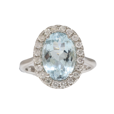 Aquamarine and Diamond Ring in Platinum