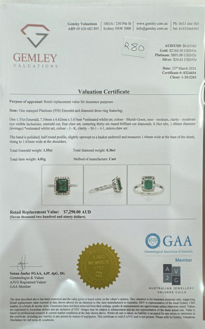 Zambian Emerald and Diamond Ring in Platinum