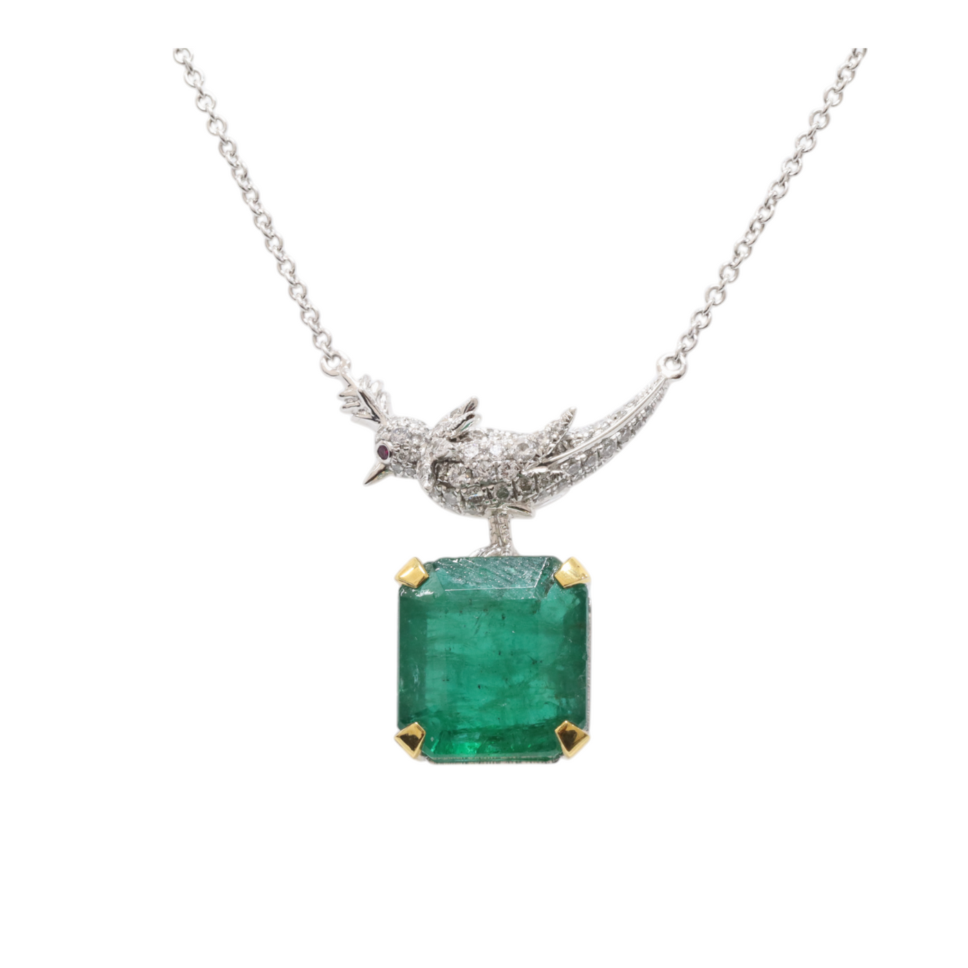 Platinum Emerald and Diamonds Bird Ring