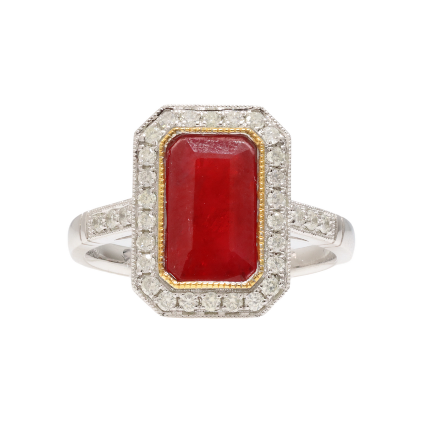 Ruby and Diamonds in Platinum Ring