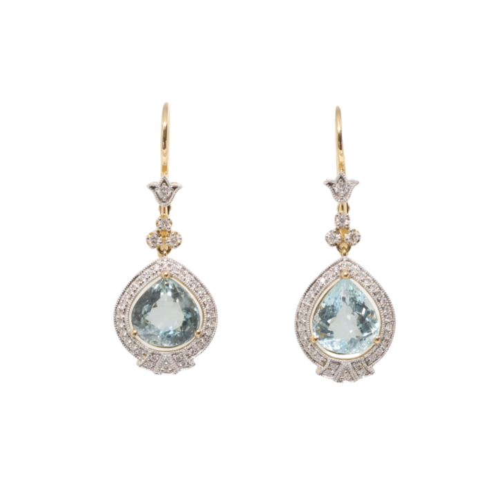 18ct Yellow Gold Aquamarine and Diamond Earrings