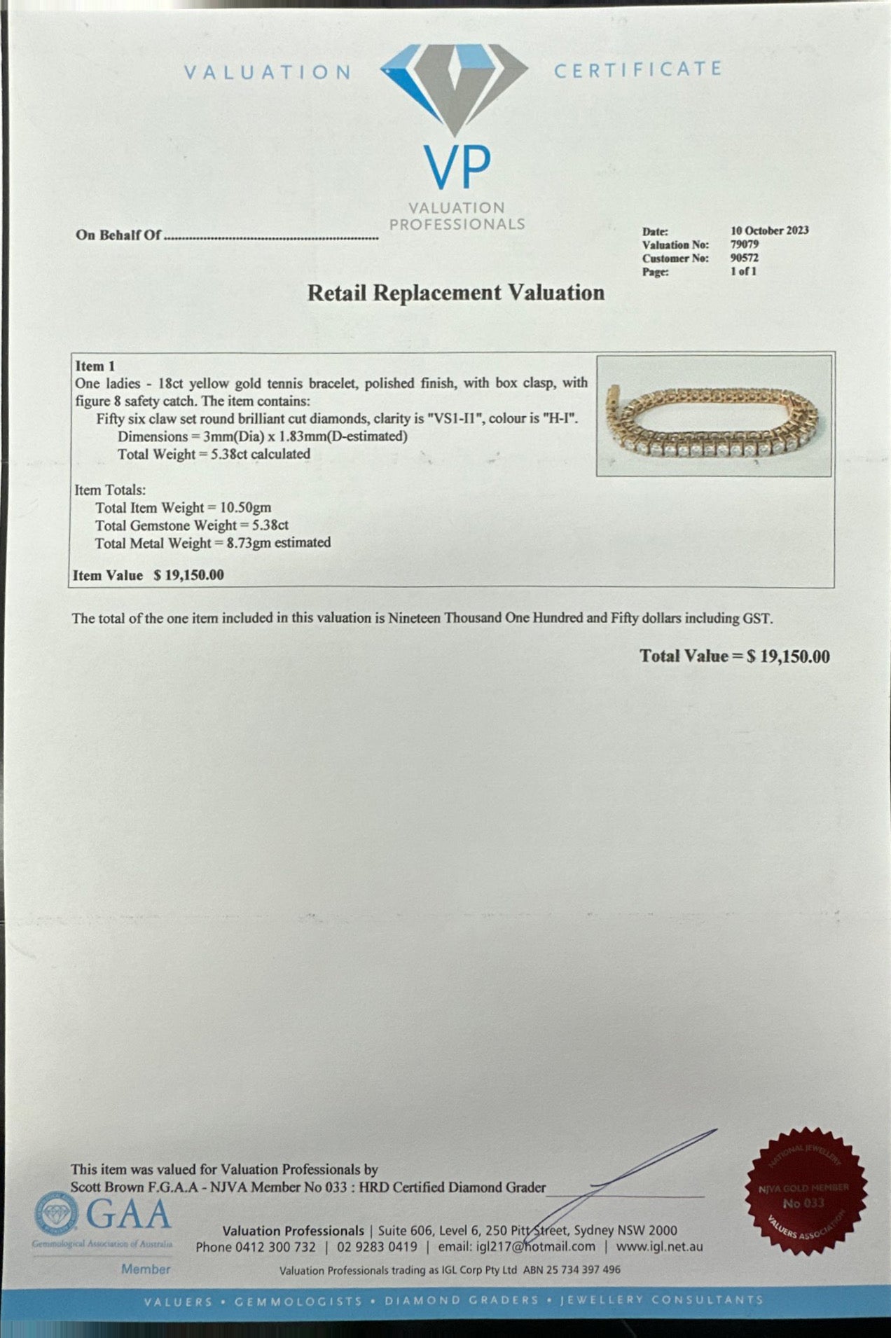 5.38ct YG Diamond tennis bracelet in 18ct