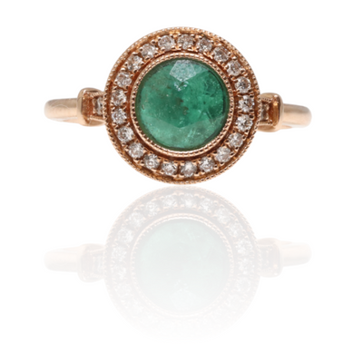 14ct Rose Gold Colombian Emerald and Diamond Ring