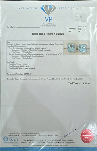 Platinum Aquamarine and Diamond Earrings