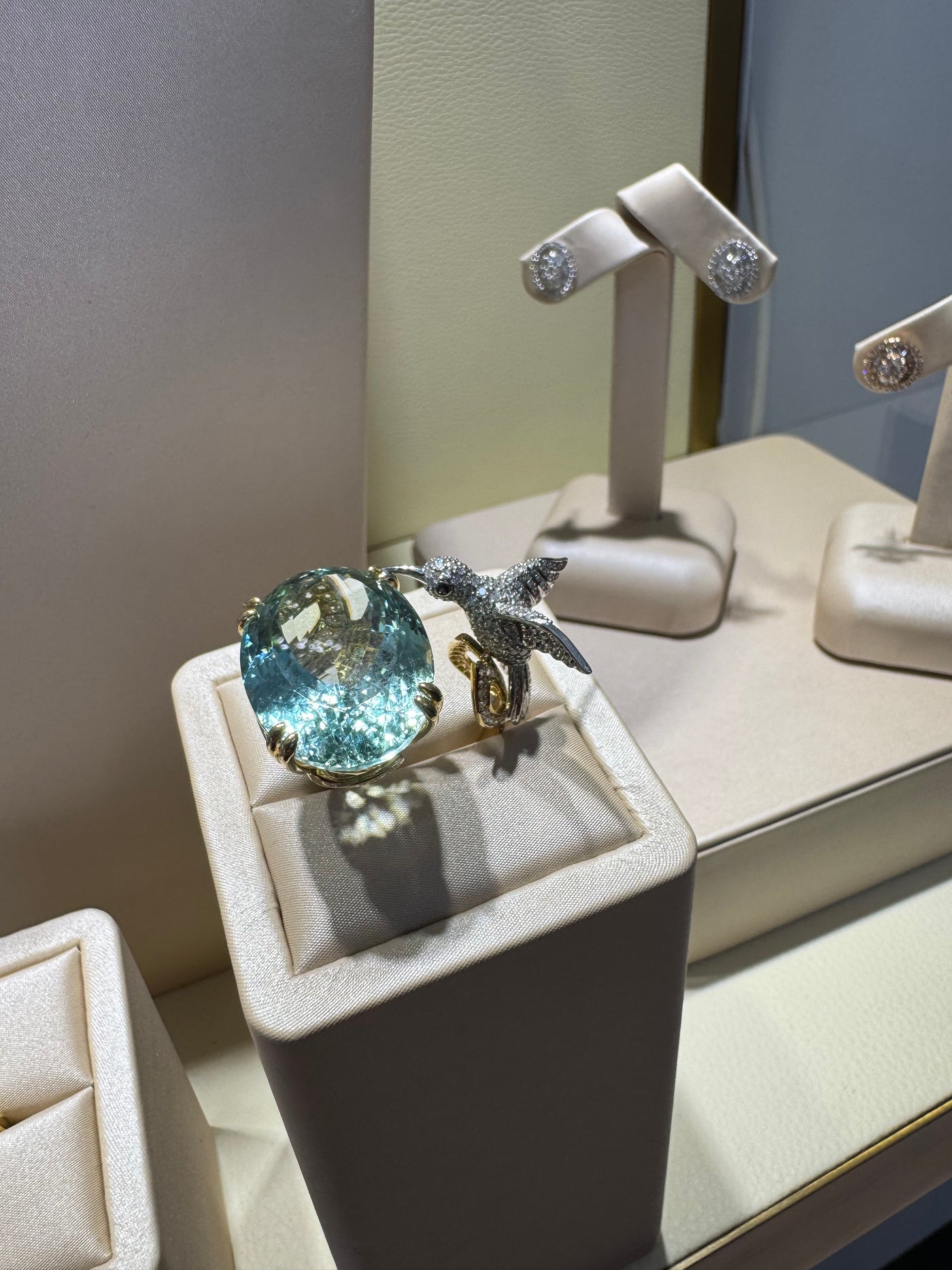 Aquamarine and Diamond Bird Ring in 18ct Yellow Gold