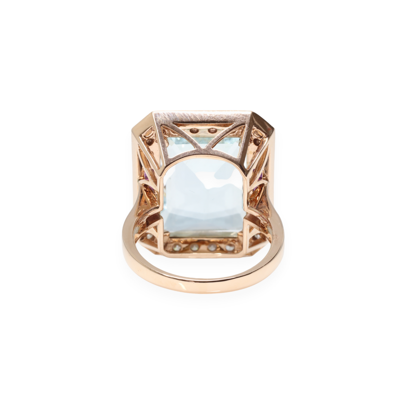 14ct rose gold Aquamarine, Ruby and Diamond ring