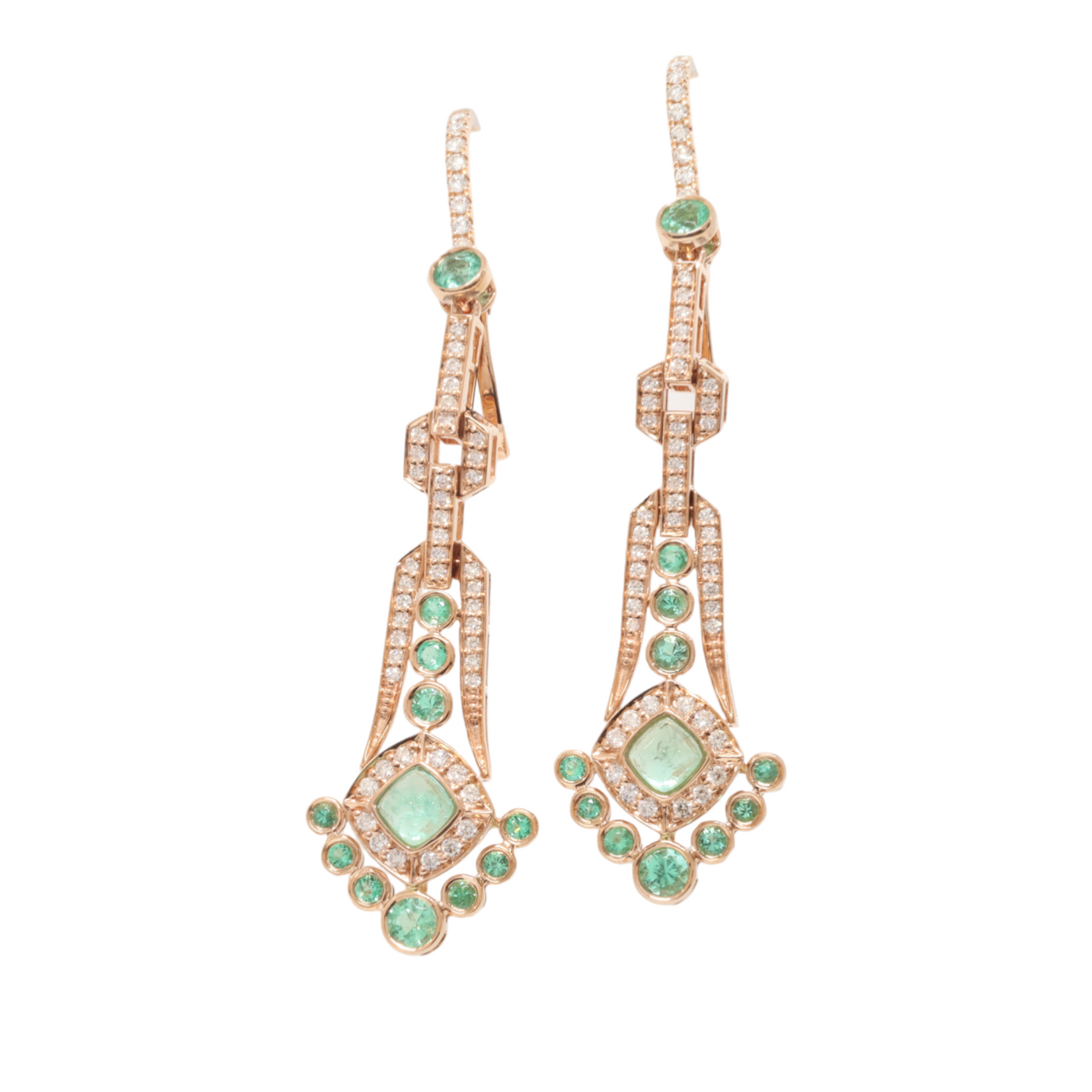 Colombian Emerald and Diamond Art Deco Style Earrings