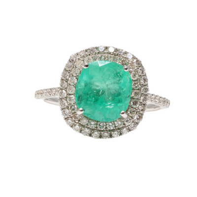 18ct White Gold Colombian Emerald and Diamond Ring