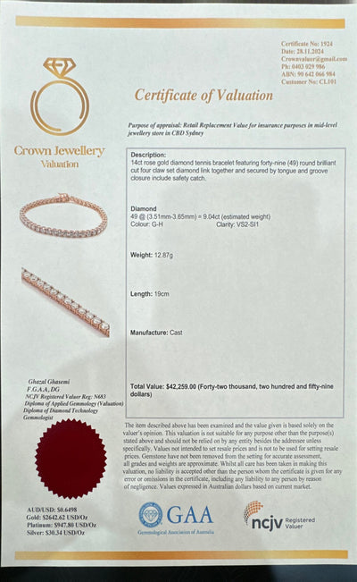 Natural Diamond Tennis bracelet in 14ct Rose Gold