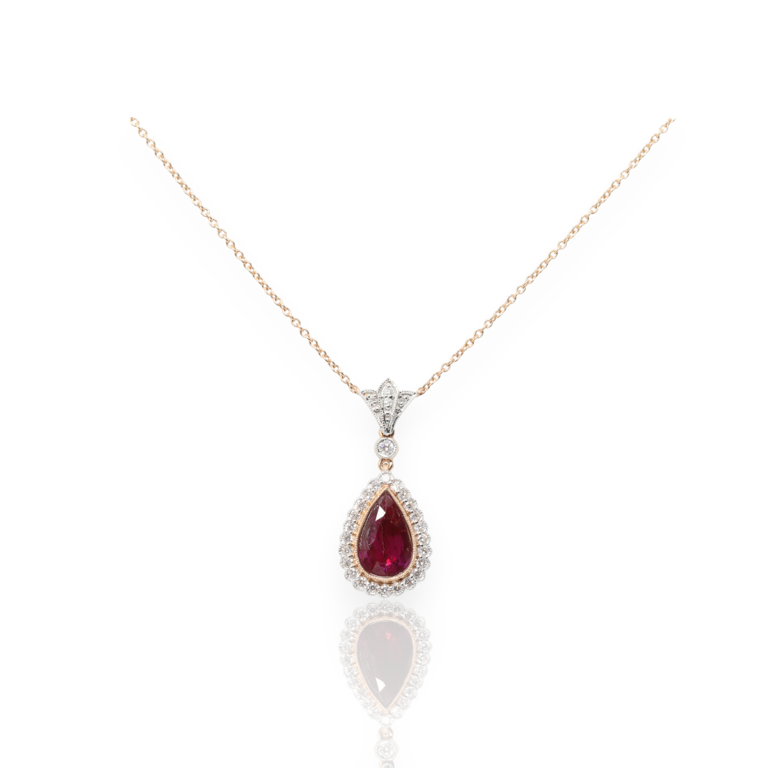 18ct Rose Gold Ruby and Diamond necklace and Pendant