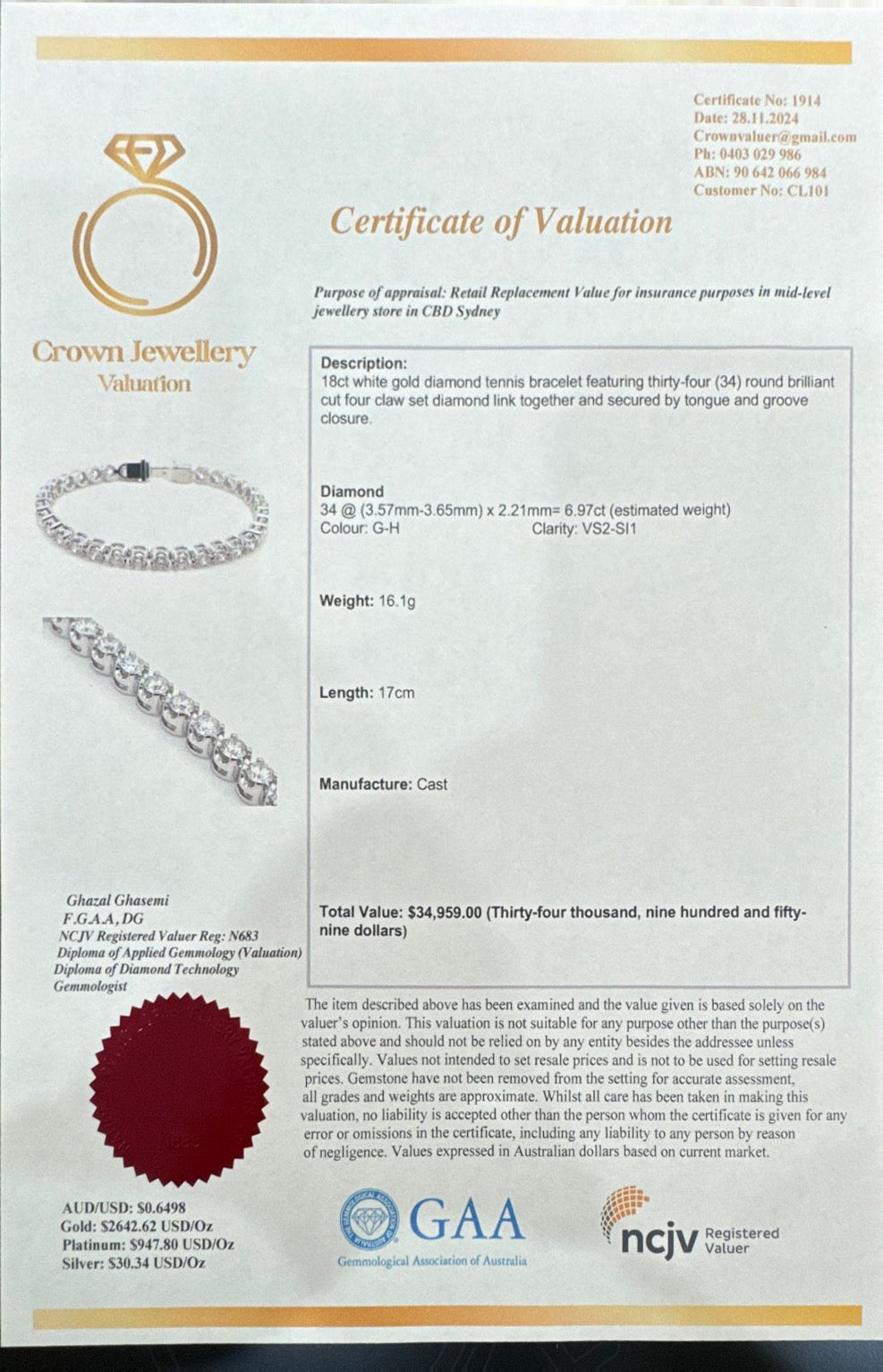 Natural Crown Set Diamond Tennis Bracelet in 18ct WG