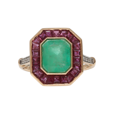 18ct Rose Gold Emerald Ruby and Diamond Ring