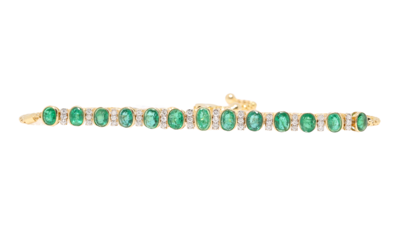 18k yellow gold emerald and diamond expandable bracelet