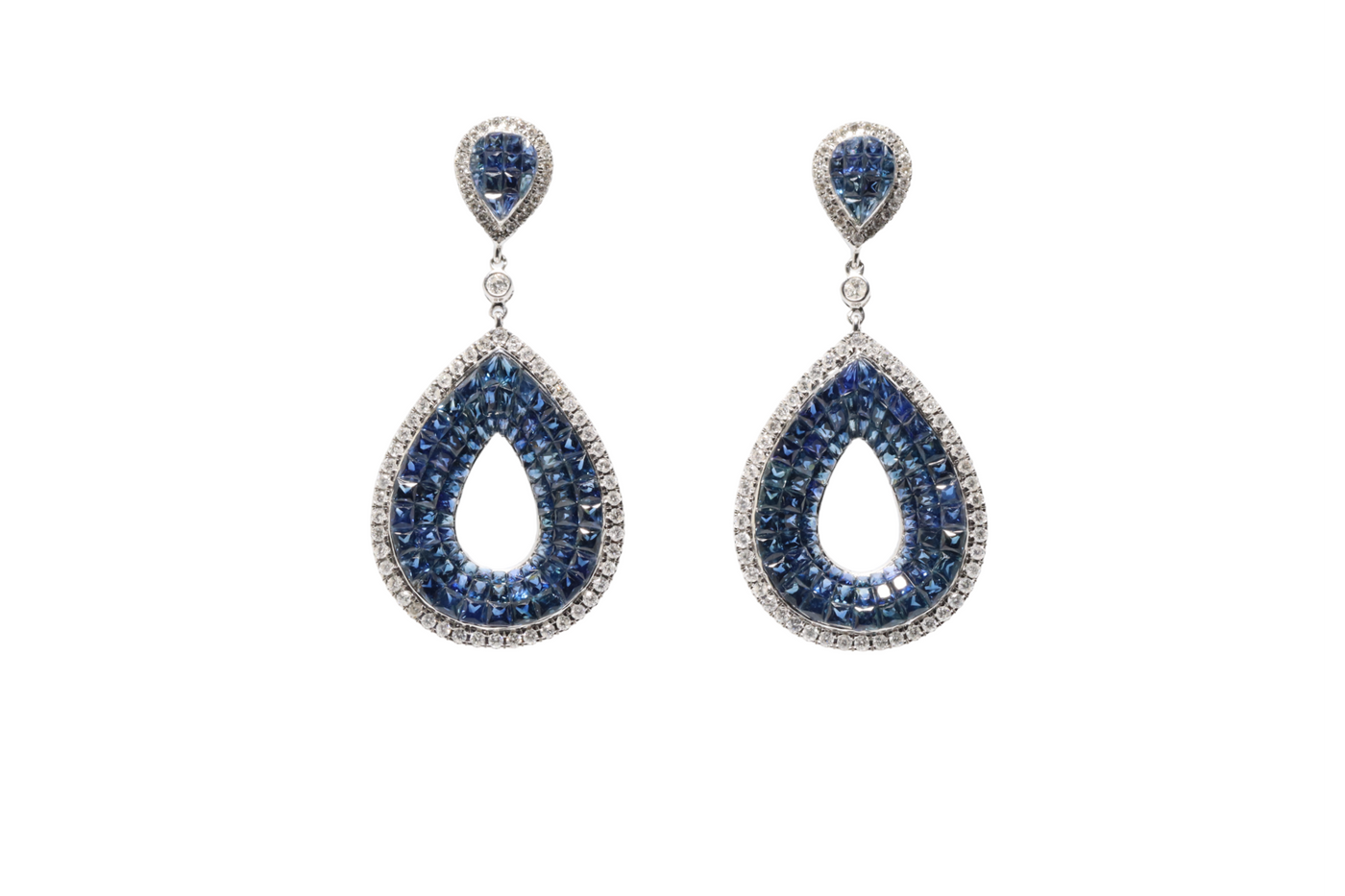 'Fat Pear' 18CT White Gold Sapphire and Diamond Earrings