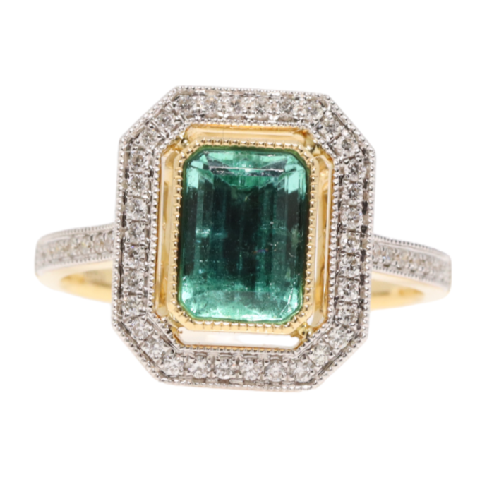 18CT Yellow Gold Colombian Emerald and Diamond ring