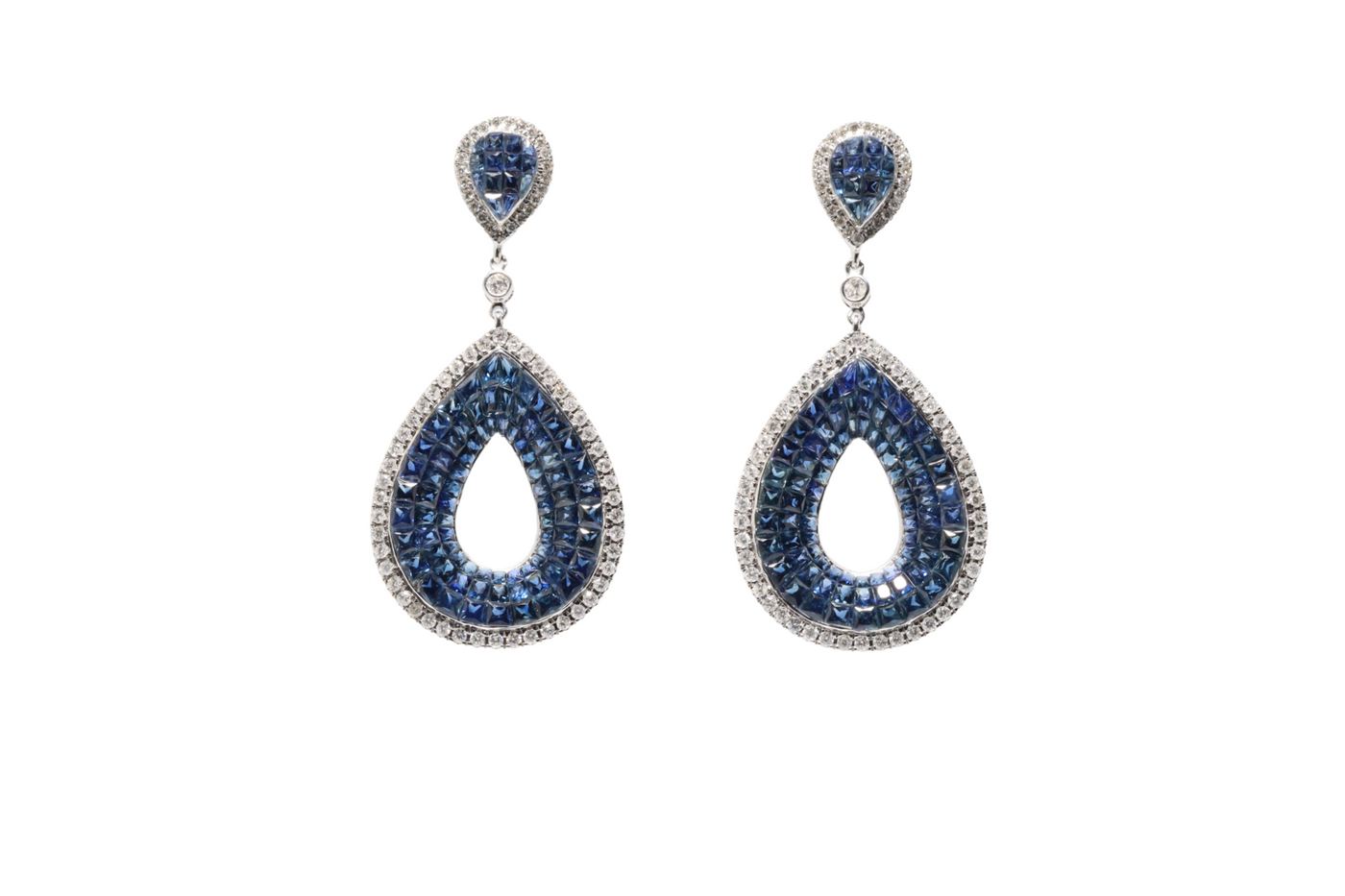 'Fat Pear' 18CT White Gold Sapphire and Diamond Earrings