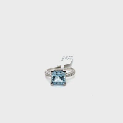 Princess Aquamarine and Diamond Ring in Platinum