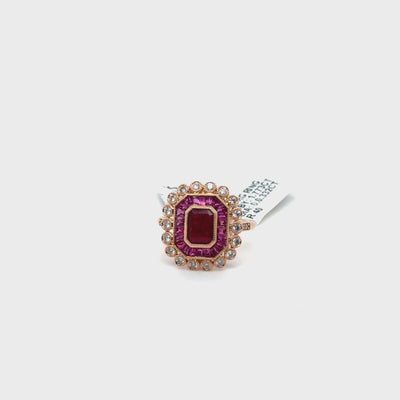 Ruby and Diamond Art Deco Style ring in 18ct RG