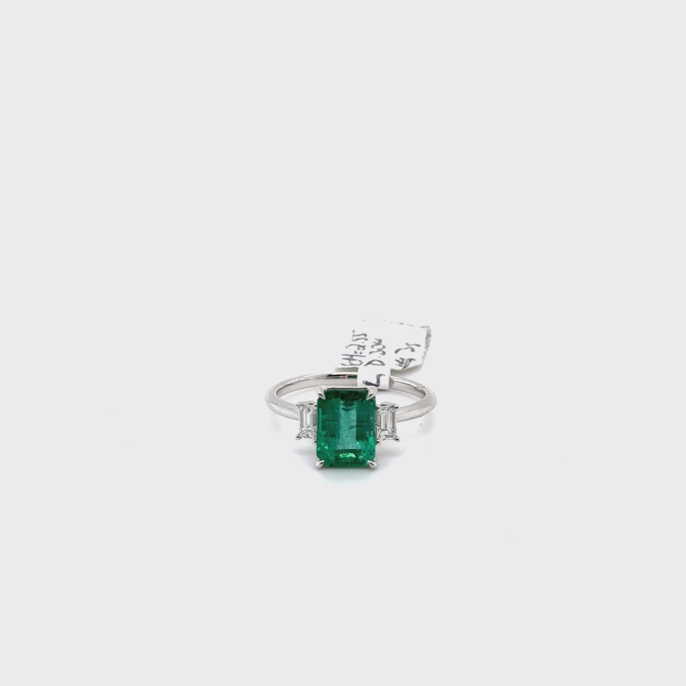 Zambian Emerald and Diamond Baguette Ring in 18ct WG