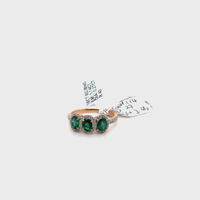 Trilogy Emerald and Diamond Ring in 18ct Rose Gold