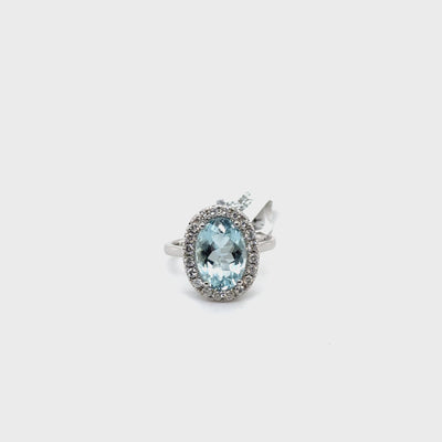 Aquamarine and Diamond Ring in Platinum