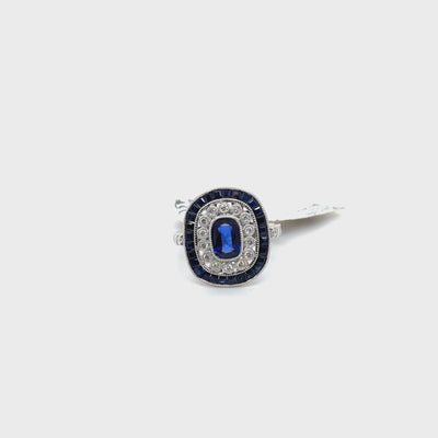 Art Deco Style Sapphire and Diamond Ring in Platinum