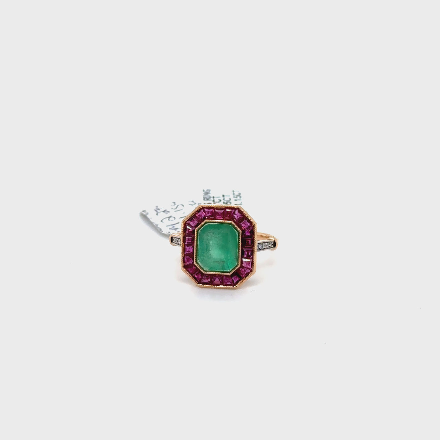 18ct Rose Gold Emerald Ruby and Diamond Ring