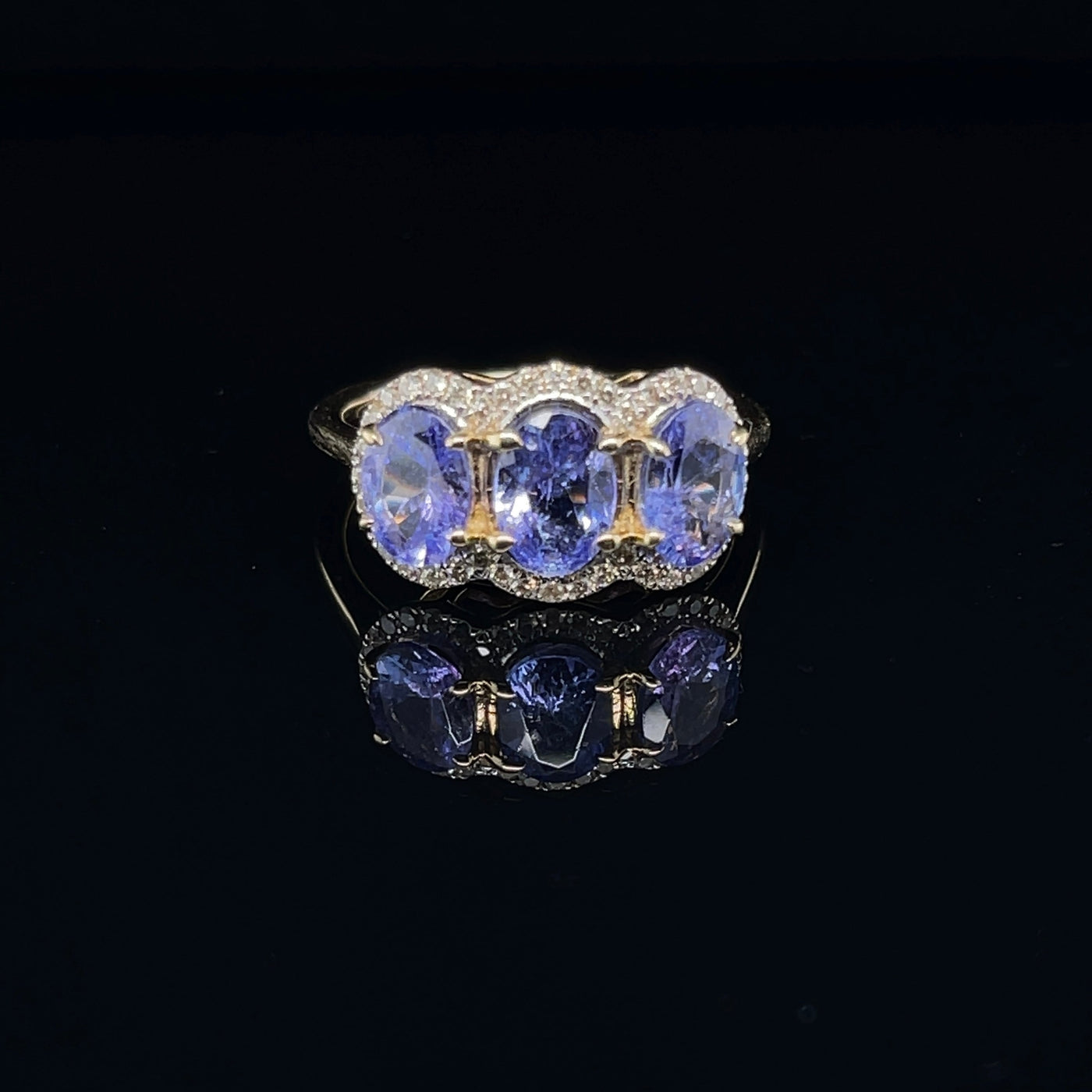 14CT Yellow Gold Tanzanite and Diamond Trilogy Ring