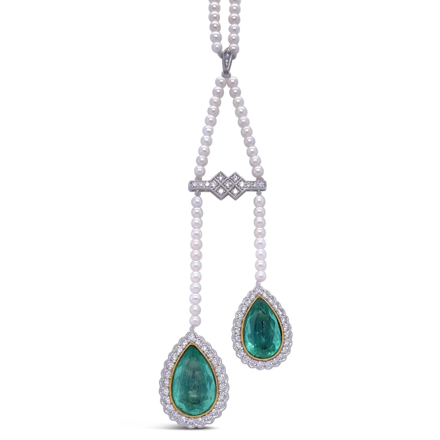 14CT white gold and platinum, Emerald, pearl and diamond necklace