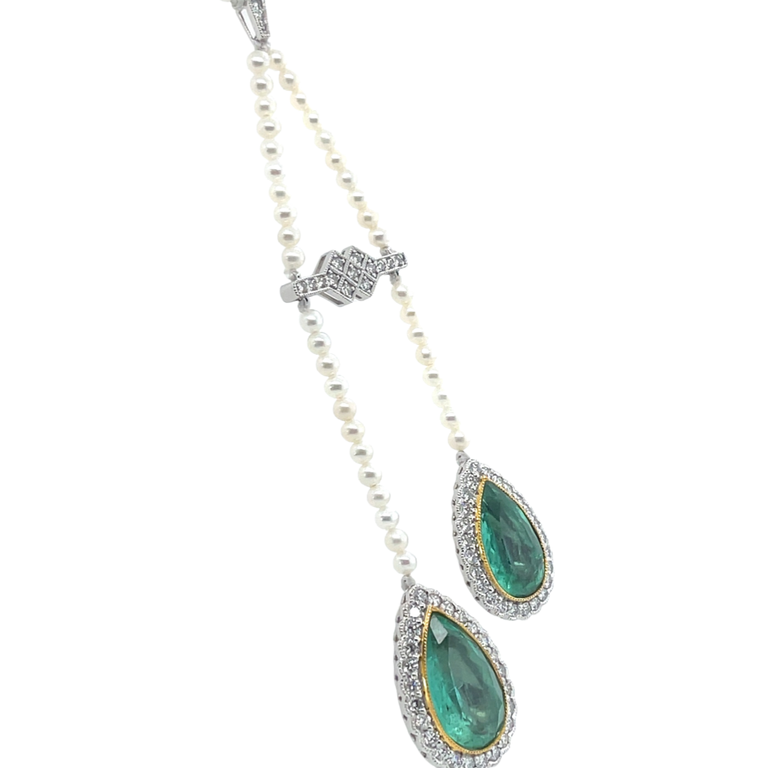 14CT white gold and platinum, Emerald, pearl and diamond necklace