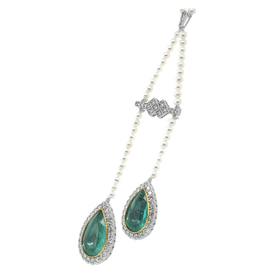 14CT white gold and platinum, Emerald, pearl and diamond necklace