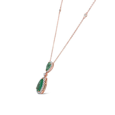 18CT Rose Gold Colombian Emerald and Diamond Necklace