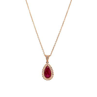 18CT Rose Gold (NO HEAT) Ruby and Diamond Necklace and Pendant