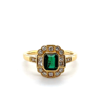 18CT Yellow Gold Colombian Emerald and Diamond Ring