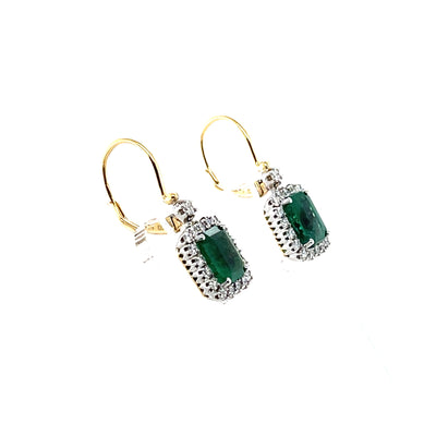 18CT Yellow Gold Emerald and Diamond Earrings